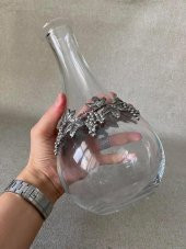 Gümüş Üzüm Salkım Detaylı Antika İtalyan Cam Vazo 25cm - 8