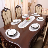 Amerikan Servis Supla ve Runner Seti 7 Parça Set Nakışlı Kırık Beyaz Masa Ve Sunum Takımı Oval Amerikan Servis - 4