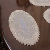 Amerikan Servis Supla ve Runner Seti 7 Parça Set Nakışlı Bej Masa Ve Sunum Takımı 6'lı Oval Amerikan Servis - 3