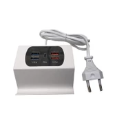 Çoklu usb yüksek hızlı soket şarj adaptörü 4 port usb şarj +Type C standlı - 1
