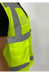 Yüksek Görünümlü Mühedis Yeleği 10 adet Sarı 2XL Beden Yelek Reflektörlü Fermuarlı Reflektik - 2