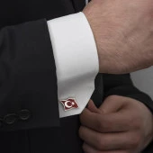 Türk Bayrağı Mineli Gümüş Kol Düğmesi - 1