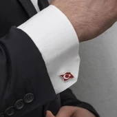 Türk Bayrağı Mineli Gümüş Kol Düğmesi - 4