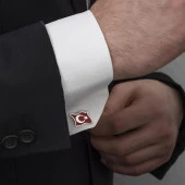 Türk Bayrağı Mineli Gümüş Kol Düğmesi - 7