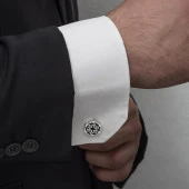 Siyah Mineli Ok Motifli Gümüş Kol Düğmesi - 1