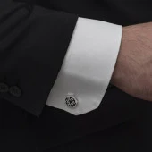 Siyah Mineli Ok Motifli Gümüş Kol Düğmesi - 2