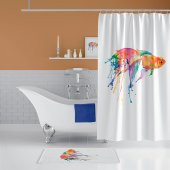 Goldfish Banyo Paspası, Püsküllü Banyo Paspas Takımı, Renkli Balık Desen Banyo Perdesi ve Paspası - 2