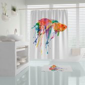 Goldfish Banyo Paspası, Püsküllü Banyo Paspas Takımı, Renkli Balık Desen Banyo Perdesi ve Paspası - 1