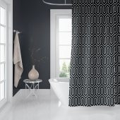 Ethnic Banyo Paspası, Siyah Beyaz Banyo Paspası, Püsküllü Banyo Paspası ve Banyo Perdesi Takımı - 1