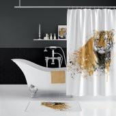 Kaplanlı Paspas Seti, Dot Taban Banyo Paspas ve Banyo Perdesi Takımı, 2li Banyo Paspas ve Perde Set - 2