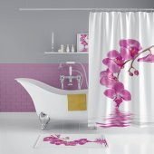 Orkide Desen Banyo Perdesi, Baskılı Paspas Takımı, Tek Kanat Su Geçirmez Banyo Perdesi Paspas Seti - 2