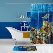 Akvaryum Desen Banyo Paspası Takımı, Mavi Banyo Perdesi, Mavi Paspas, 50x80 cm Paspas Seti - 2