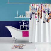 Renkli Tüy Desen Banyo Duş Perdesi-180x200cm Duşakabin Perdesi ve Paspası, Dream Catcher Paspas Seti thumbnail 2