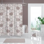 Kahverengi Banyo Paspası, Paisley Desenli Banyo Paspası ve Duş Perdesi Takımı, 2li Banyo Seti - 3