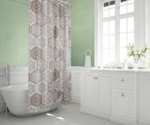 Kahverengi Banyo Paspası, Paisley Desenli Banyo Paspası ve Duş Perdesi Takımı, 2li Banyo Seti - 2
