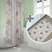 Kahverengi Banyo Paspası, Paisley Desenli Banyo Paspası ve Duş Perdesi Takımı, 2li Banyo Seti - 1
