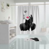 Kadın Desen Banyo Perdesi Seti, 50x80 Püsküllü Banyo Paspası ve 180x200 Duş Perdesi Takımı, Paspaslı - 1