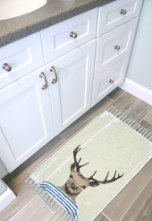 Duş Perdesi Geyik Desen Dijital Baskılı Polyester Kumaş Banyo Perdesi ve Banyo Paspas Seti Hediyeli thumbnail 1