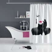 Kadın Desen Banyo Perdesi Seti, 50x80 Püsküllü Banyo Paspası ve 180x200 Duş Perdesi Takımı, Paspaslı - 2