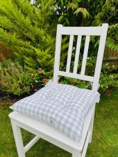 6lı Ekose Gri Sandalye Minderi-40x40 cm Bağcıklı Sandalye Mİnderi-Bahçe Sandalye Minderi 6 Adet - 1