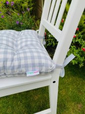 6lı Ekose Gri Sandalye Minderi-40x40 cm Bağcıklı Sandalye Mİnderi-Bahçe Sandalye Minderi 6 Adet - 2