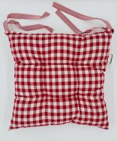 4lü Sandalye Minderi Seti Ekose Kırmızı Bahçe Minderi, 40x40 cm Yıkanabilir Sandalye Minderi - 3