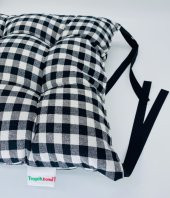 6lı Ekose Siyah Bahçe Sandalye Minderi-Bağcıklı Kare Sandalye Minderi-40x40cm Pamuklu Sırt Minderi - 3