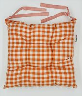 4lü Pamuklu Minder Seti Ekose Turuncu Bağcıklı Bahçe Sandalye Minderi-40x40 cm 4 Adet Minder Seti - 4