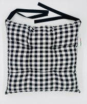 6lı Ekose Siyah Bahçe Sandalye Minderi-Bağcıklı Kare Sandalye Minderi-40x40cm Pamuklu Sırt Minderi - 4
