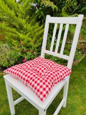 2li Ekose Kırmızı Sandalye Minderi, 40x40 Yılbaşı Özel Kırmızı Sandalye Minderi, Balkon Minderi - 1