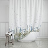Kır Banyo Perdesi 180x200cm Tek Kanat Duş Perdesi, Renkli Çiçekli Banyo Duş Perdesi, Halkalı Perde - 1
