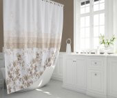 Çiçekli Banyo Duş Perdesi-Kahverengi Renk Duş Perdesi, Tek Kanat Küvet Perdesi 180x200 cm - 3