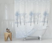 Kar Desenli Beyaz Ağaç Desen Banyo Duş Perdesi-Polyester Kumaş Tek Kanat Banyo Perdesi 180x200 cm - 1