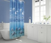 Mavi Yunus Desen Banyo Perdesi-Mavi Renk Duş Perdesi, 180x200 cm Küvet Perdesi - 3