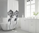 Ağaç Desen Banyo Duş Perdesi-Beyaz Renk Duş Perdesi ve Küvet Perdesi, 180x200 cm Lüx Banyo Perdesi - 2