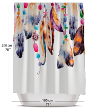 Renkli Tüy Desen Banyo Duş Perdesi-180x200cm Duşakabin Perdesi, Tek Kanat Dream Catcher Duş Perde thumbnail 2