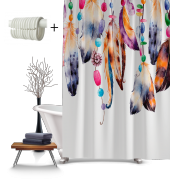 Renkli Tüy Desen Banyo Duş Perdesi-180x200cm Duşakabin Perdesi, Tek Kanat Dream Catcher Duş Perde thumbnail 3