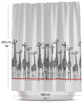 Duş Perdesi-Zürafa Desen Dijital Baskılı Duşakabin Perdesi, 180x200cm Banyo Dekorasyon Ürünü - 1