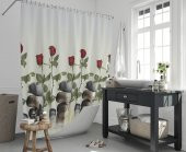 180x200cm Banyo Perdesi Kırmızı Gül Desen Duş Perdesi-Tek Kanat Küvet Perdesi 12 Adet C Halka HEDİYE - 2