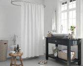Beyaz Duş Perdesi-Polyester Kumaş Düz Renk Banyo Perdeleri, 180x200cm Küf Tutmaz Banyo Perdesi - 2