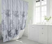 Duş Perdesi-Palmiye Desen Banyo Perdesi, 180x200cm Tek Kanat Duş Perdesi 12 Adet C Halka HEDİYELİ - 2