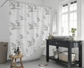 Martı Desen Banyo Perdesi, 180x200cm Duş Perde 12 Adet C Halka HEDİYE Küvet Perdesi - 1