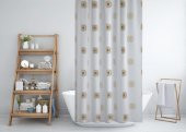 3 Boyutlu Duş Perdesi-Kahverengi Kareli Banyo Perdesi, Lüx Küvet Perdesi 180x200cm Duşakabin Perde - 2