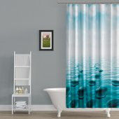 Mavi Banyo Perdesi-Taş Desen Renkli Duş Perdesi, Tek Kanat Küvet Perdesi-180x200cm Banyo Duş Perdesi - 1