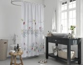 Renkli Dal ve Kuş Desen Banyo Perdesi-180x200cm Tek Kanat Duş Perdesi 12 Adet C Halka Hediyeli Perde - 2