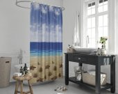 Kahverengi Banyo Perdesi-Deniz ve Kum Manzara Desen Duş Perdesi, Tek Kanat Banyo Duş Perdesi - 3