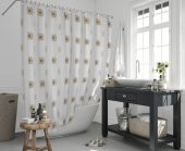 3 Boyutlu Duş Perdesi-Kahverengi Kareli Banyo Perdesi, Lüx Küvet Perdesi 180x200cm Duşakabin Perde - 1