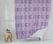 Lila Banyo Perdesi-Halka Desen Lüx Mor Renk Duş Perdesi, 180x200 Duş Perdesi Tek Kanat Küvet Perdesi - 1