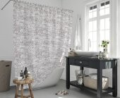 Kahverengi Banyo Perdesi-Halkalı Su Geçirmez Duş Perdesi 180x200 C Halkalı Polyester Kumaş Duş Perde - 1