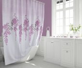 Küvet Perdesi Halkalı Banyo Perdesi-Salkım Desen Duş Perdesi, 180x200cm Tek Kanat Banyo Duş Perdesi - 2